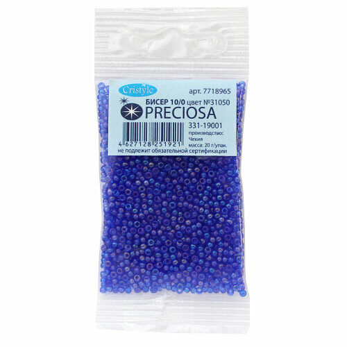 (31050) 331-19001-10/0 Бисер прозрачный с радужным покрытием 10/0, круг.отв., 20гр Preciosa,упак