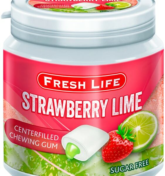 Жевательная резинка Fruit Life со вкусом клубники и лайма без сахара 76г