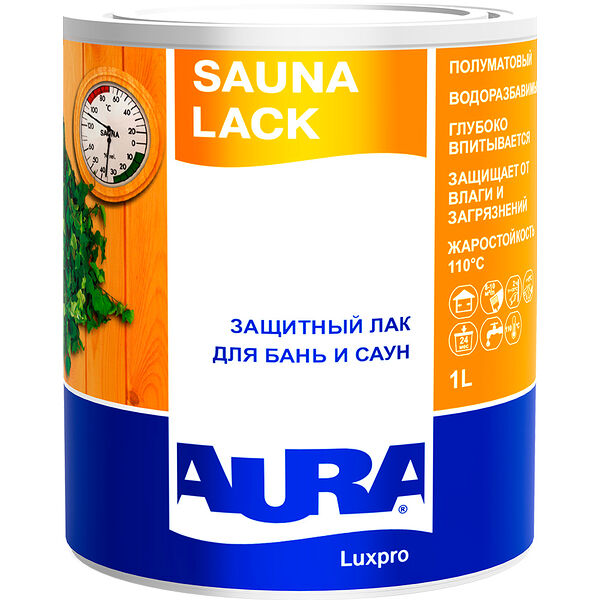 Лак водно-дисперсионный акриловый Aura Sauna Lack для бань и саун, 1 л