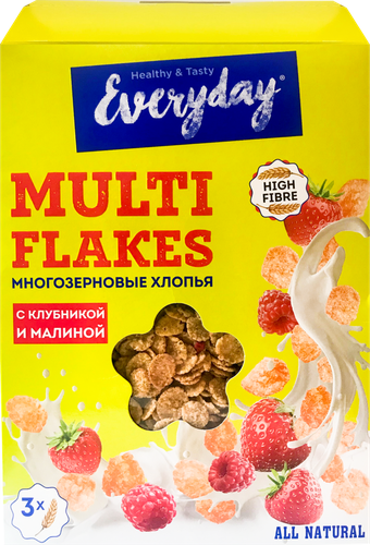 

Хлопья мультизерновые EVERYDAY с клубникой и малиной, 200г