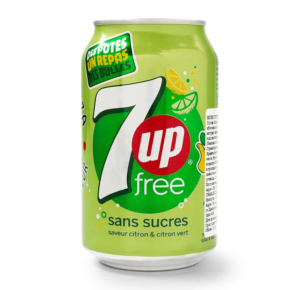 

Напиток безалкогольный газированный 7 Up Free Без Сахара 0.33 л, Франция
