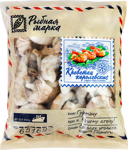 Креветки Королевские свежемороженые РЫБНАЯ МАРКА в панцире без головы, 800г