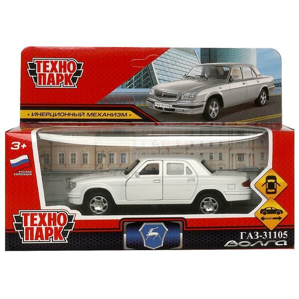 Машина металл ГАЗ -31105 «волга» 12 см двери багаж инерц белый кор Технопарк