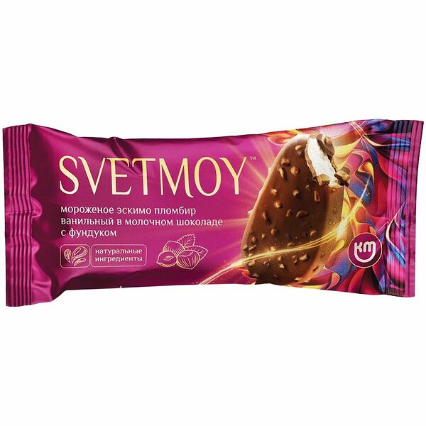 Мороженое Svetmoy эскимо пломбир ванильный в молочном шоколаде с фундуком 12%, 80г