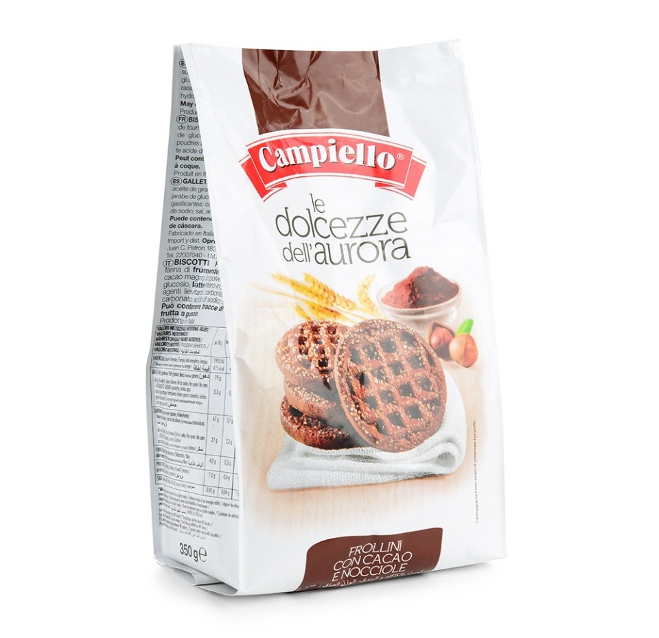 

Печенье песочное шоколадное с лесными орехами Campiello 350 г, Италия