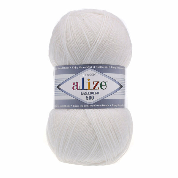 Пряжа ALIZE 'Lanagold 800' 100гр.,730м (49%шерсть, 51%акрил)(55 белый)