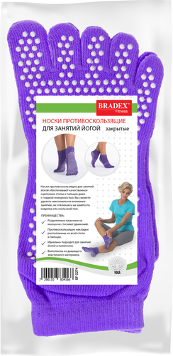 

Носки для занятий йогой BRADEX противоскользящие закрытые, в ассортименте