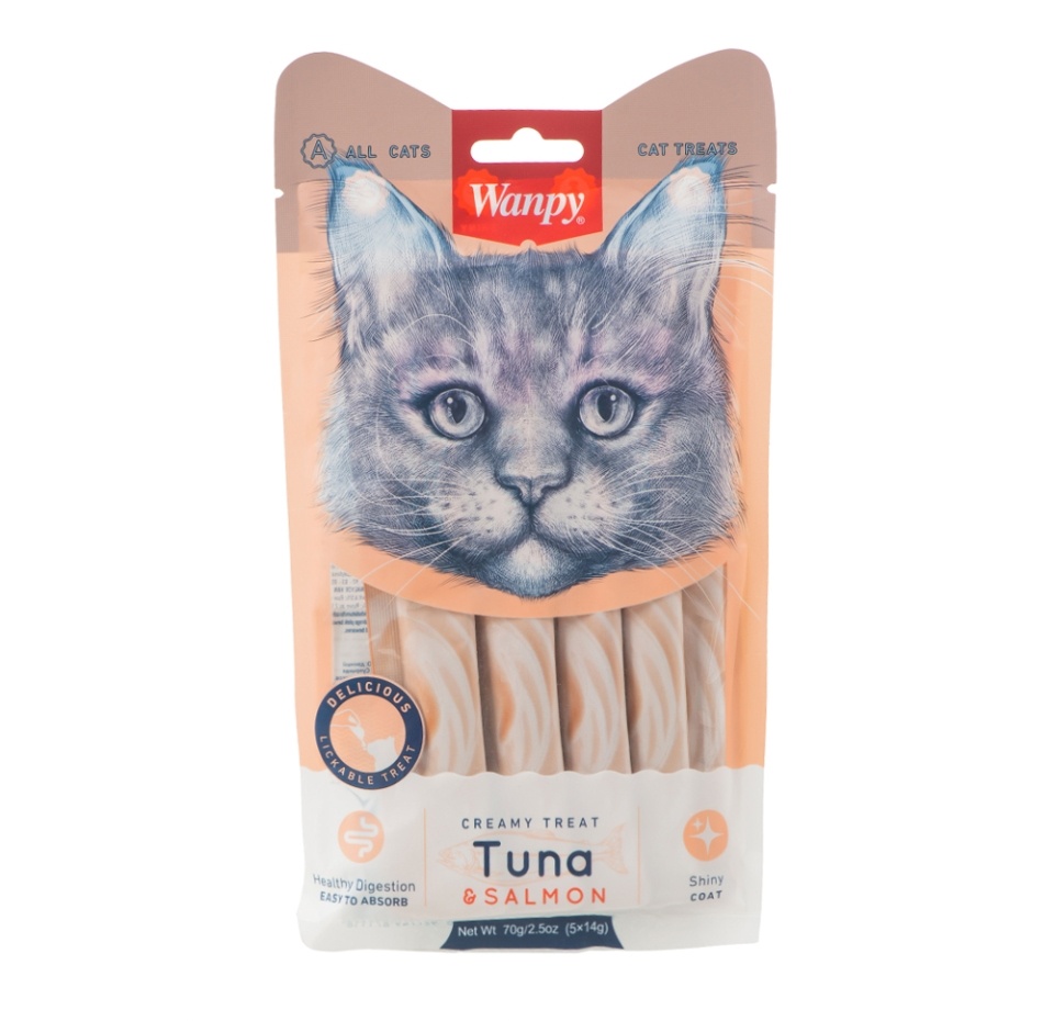 

Лакомство для кошек Wanpy Cat Нежное пюре Тунец и лосось 70 г
