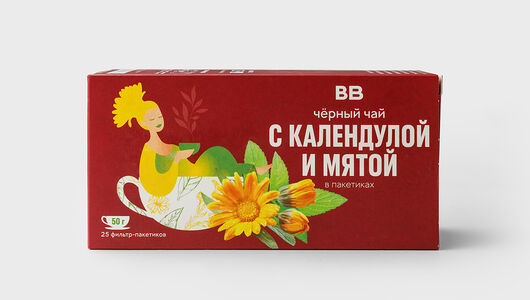 Чай черный с мятой и календулой в пакетиках без ниточки