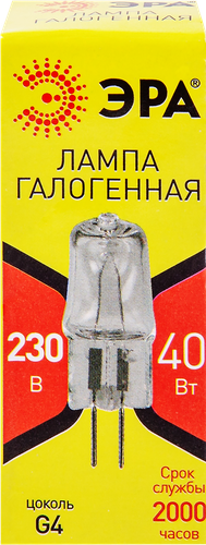 

Лампа галогенная ЭРА G4-JCD-40W-230V-CL G4 40Вт, 3000К, капсула, теплый белый свет
