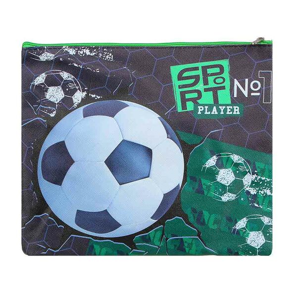 Соккер папка для тетрадей 24x20см, для a5, молния сверху, искусственная кожа с печатью