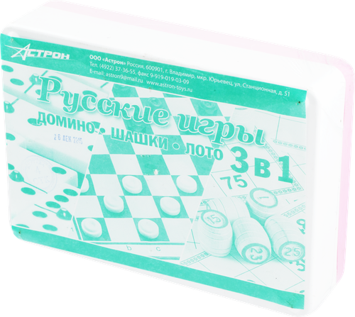 

Набор настольных игр Астрон Русские игры 3в1 лото, шашки и домино