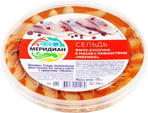 

Филе сельди Меридиан Мехико филе-кусочки с пряностями 175 г