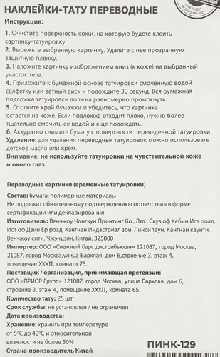 

Наклейки-тату переводные P.INK Большие надписи 11x20 см, в ассортименте