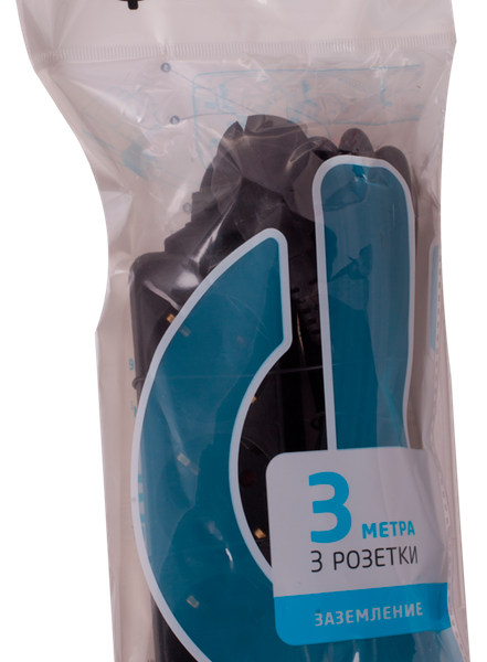 Удлинитель сетевой ФОТОН 6-33Е, 16А, 3 розетки, с заземлением, черный, 3м