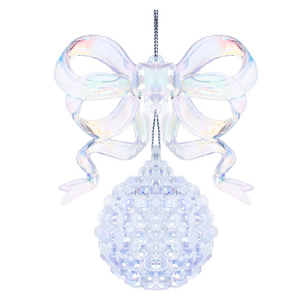 Сноу бум подвеска декоративная в виде банта с шаром, перламутровый цвет, пластик, 12x9см