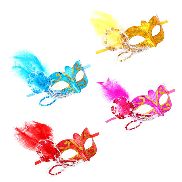 Сноу бум маска карнавальная с пером, полипропилен, перья, размер 18x8,5 см, 4 дизайна