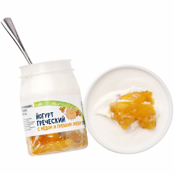 Йогурт греческий двухслойный с медом и грецкими орехами 3% Зелёная Линия, 190г