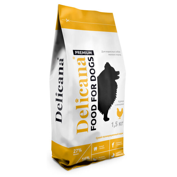 Корм DELICANA для собак мелких пород курица с овощами 1.5кг
