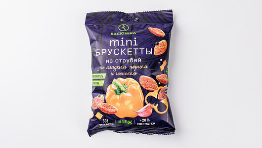 Мини Брускетты Racionika из отрубей с болгарским перцем и чесноком, 100г