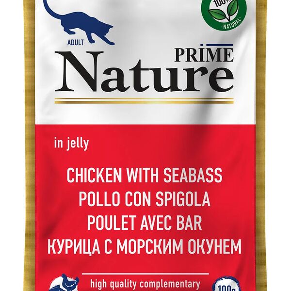 Влажный корм для кошек Prime Nature Курица и морской окунь в желе 100г