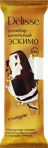 Мороженое Delisse Пломбир ванильный в глазури 15%, без змж, эскимо