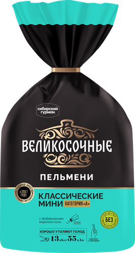 

Пельмени Великосочные Классические мини категория А 800 г