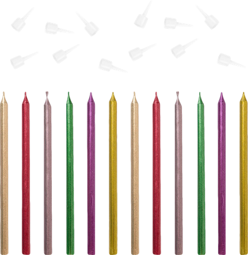 

Свечи для торта Золотая сказка 10 см, с держателями, металлик, в ассортименте, 12 шт.