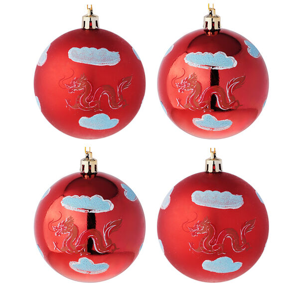 Сноу бум набор шаров с росписью 4x8см, драконы, красный, пластик, арт.23-6