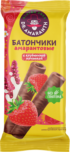 Батончик безглютеновый DR. AMARANTH Амарантовый с клубничной начинкой, глазированный, 19г