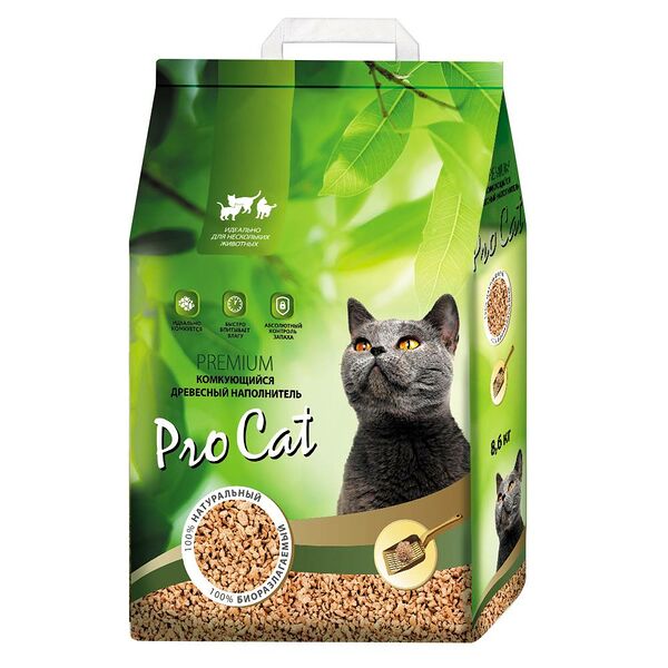 Наполнитель для кошачьего туалета PRO CAT комкующийся древесный