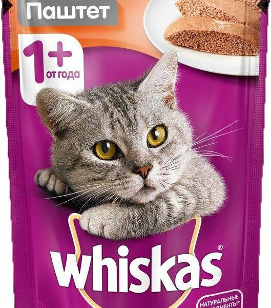Корм влажный для взрослых кошек Whiskas паштет с телятиной 85г