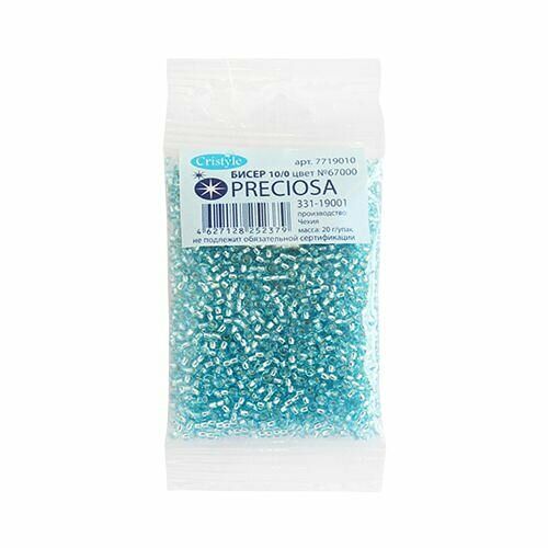 (67000) 331-19001-10/0 Бисер прозрачный с серебр. центром 10/0, круг.отв., 20гр Preciosa,упак