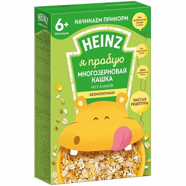 Каша многозерновая HEINZ безмолочная из 5 злаков, с 6 месяцев, 180г