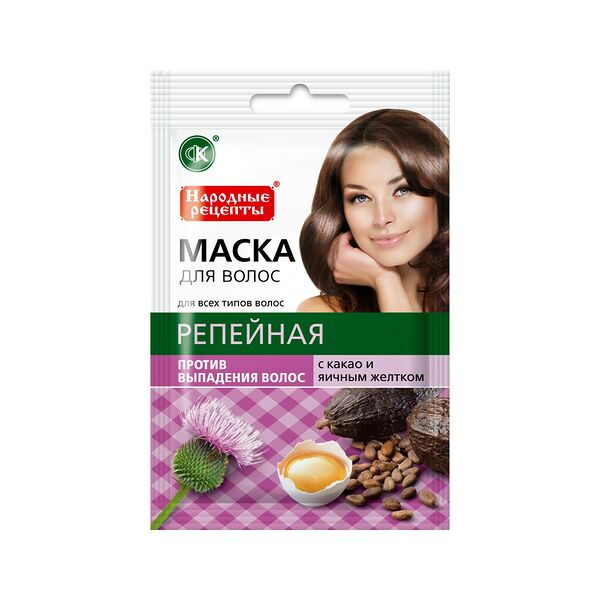 Маска для волос репейная Fito косметик против выпадения волос с какао и яичным желтком 30 мл