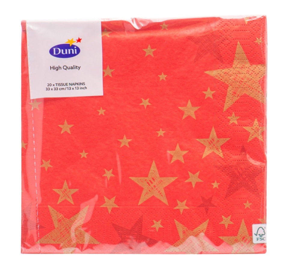 

Салфетки бумажные DUNI "SHINING STAR RED" 3-сл 33х33 см 20 шт