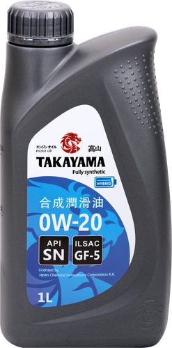

Масло моторное TAKAYAMA синтетическое SAE 0W-20, ILSAC GF-5, API SN, Арт. 605553, 1л