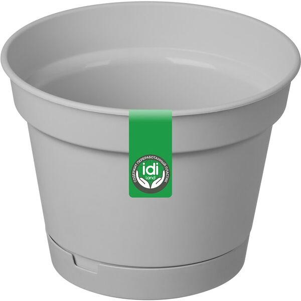 Горшок для цветов IdiLand Mint с поддоном серый d-150мм 1.2л