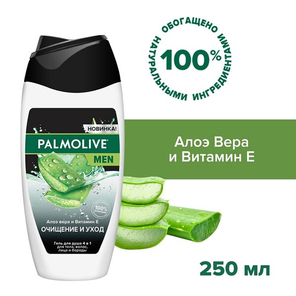 Гель для душа Palmolive Men Очищение и Уход 4 в 1 для тела волос лица и бороды 250мл