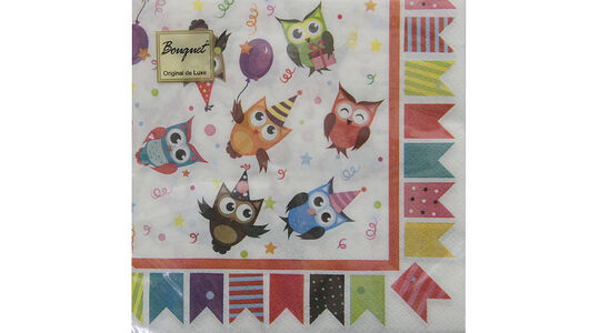 Салфетки ХАМЕЛЕОН Совушки бумажные, двухслойные,33х33см,20шт 