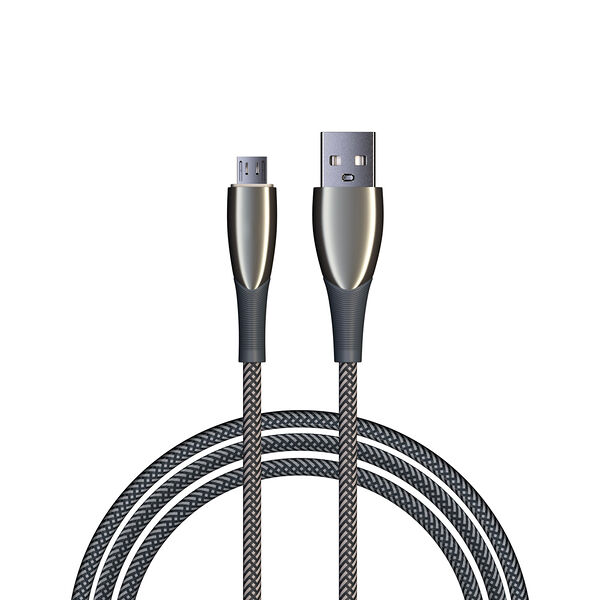 Кабель для зарядки сириус BY micro usb, 1м, 3а, быстрая зарядка qc3.0, штекер металл, серый