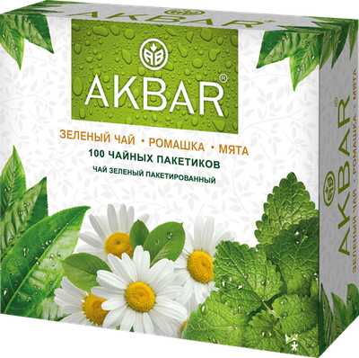 Чай зеленый Акбар (Akbar) Ромашка мята 100 пакетиков 150 г