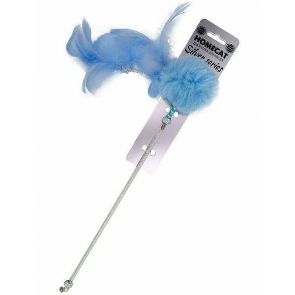 Homecat Silver series дразнилка помпон с перьями голубая 42 см