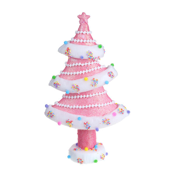 Сноу бум декор в виде елки, с глиттером и помпонами, 24x11x41 см, цвет розовый, арт.1
