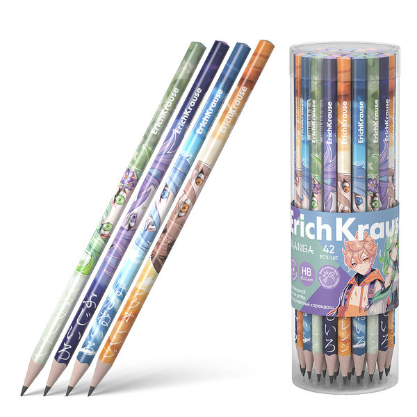 Чернографитный карандаш Erich Krause Manga, трехгранный, HB  в ассортименте