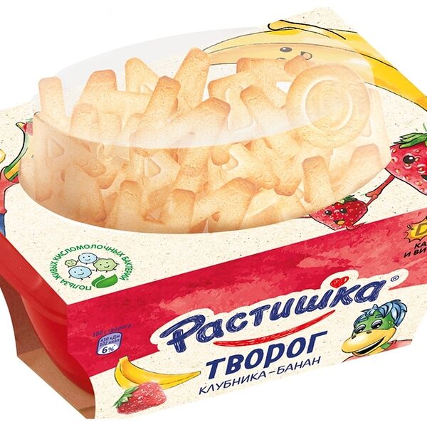 Творог детский Растишка клубника-банан с печеньем, с 3 лет, 3.5%
