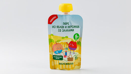 Пюре из яблок и персиков со злаками