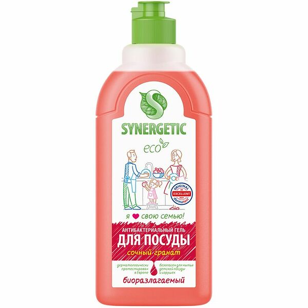 Гель Synergetic для мытья посуды биоразлагаемый с ароматом граната, 500мл