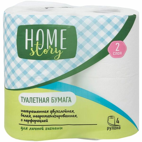 Бумага туалетная с перфорацией 2 слоя Home Story, 4 шт