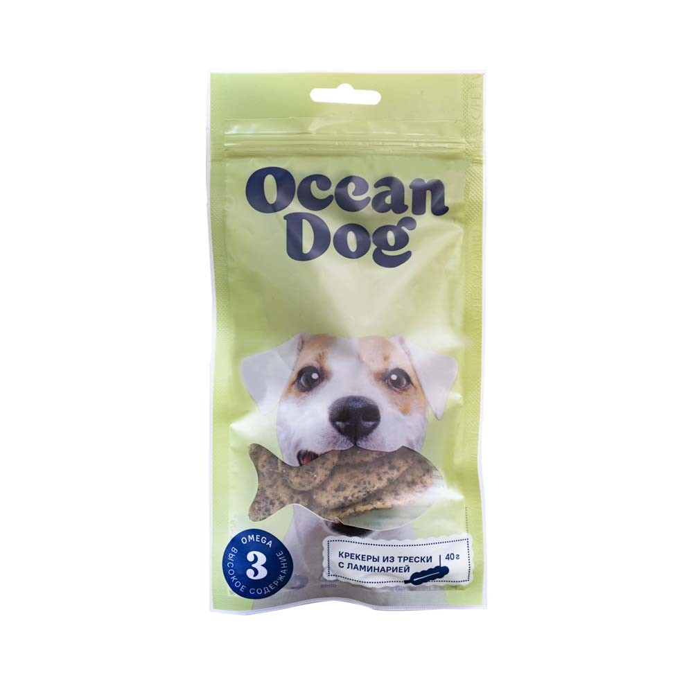 

Лакомство для собак Oceandog Крекеры из атлантической трески с ламинарией и отрубями, 40 г